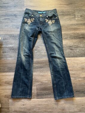 Escada Sport Kate Jeweled Embellished Distressed Straight Leg Jeans 36